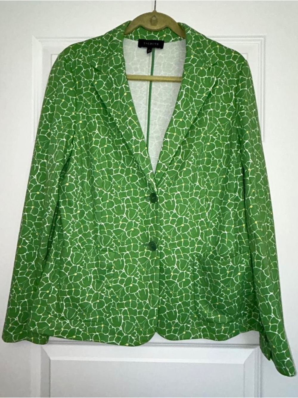 Talbots Cotton Elegant Vibrant Green Floral Summer Print Button Blazer Jacket